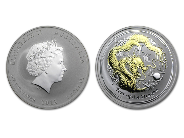 2012澳洲生肖龍銀幣1盎司（系列II-鍍金版） 商品圖