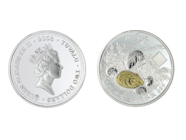 2008中央造幣廠戊子鼠精鑄銀幣1盎司(鍍金版) 商品圖