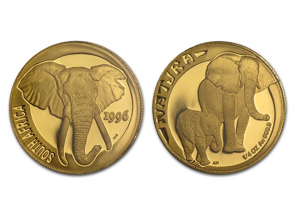 1996南非自然-大象金币0.25盎司
