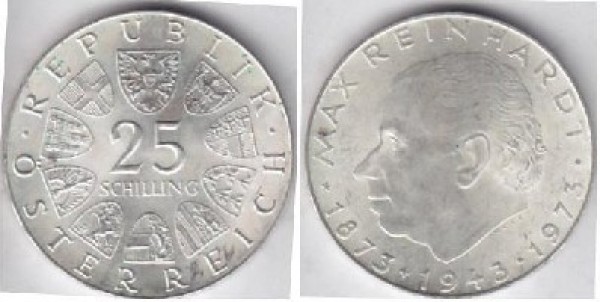 1973奧地利25席林 馬克斯·賴因哈特1873-1943,誕生100週年紀念銀幣 商品圖