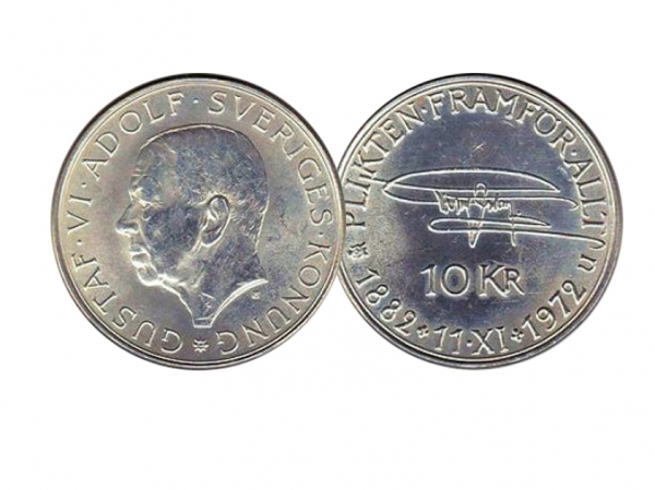 1972瑞典10克朗古斯塔夫六世阿道夫誕辰90週年銀幣 商品圖