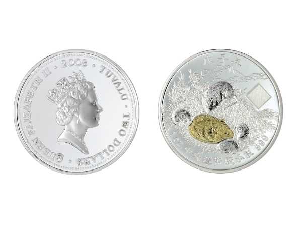 2008中央造幣廠戊子鼠精鑄銀幣1盎司(鍍金版) 商品圖