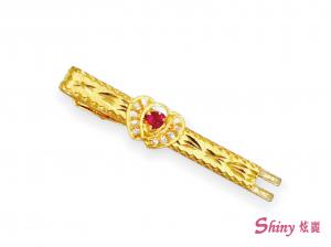 黃金鑲心型紅寶領帶夾 1.00錢 商品圖