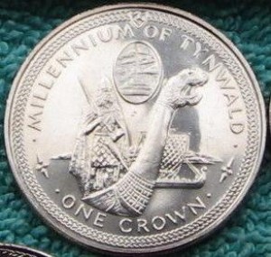 1979馬恩島1克朗精鑄幣 - 特維瓦爾德千年紀念 - 維京船與戈德蘭克拉文