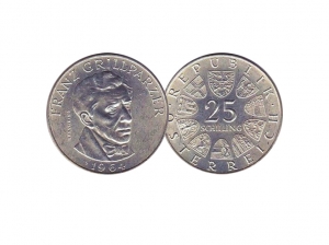 1964奧地利25先令弗朗茨·格里帕澤銀幣