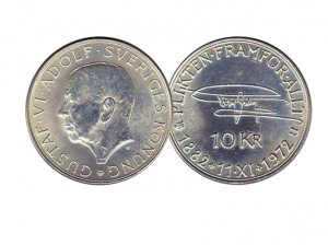 1972瑞典10克朗古斯塔夫六世阿道夫誕辰90週年銀幣 商品圖