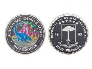 1993赤道幾內亞侏儸紀恐龍系列珍藏幣-梁龍20克