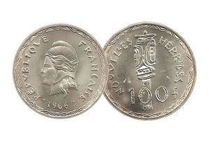 1966年新赫布底群島銀幣100法郎