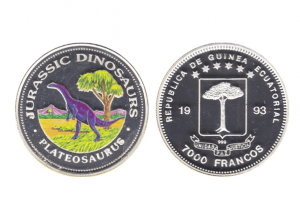 1993赤道幾內亞侏儸紀恐龍系列珍藏幣-板龍20克