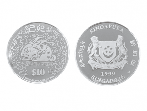 1999新加坡生肖兔年銀幣2盎司