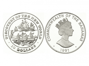 1991年巴哈馬發現新世界10美元925銀幣28克