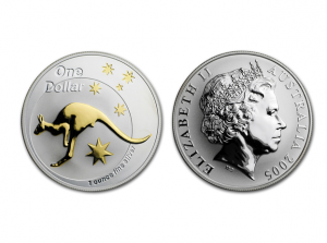 2005澳洲皇家袋鼠銀幣1盎司鍍金版